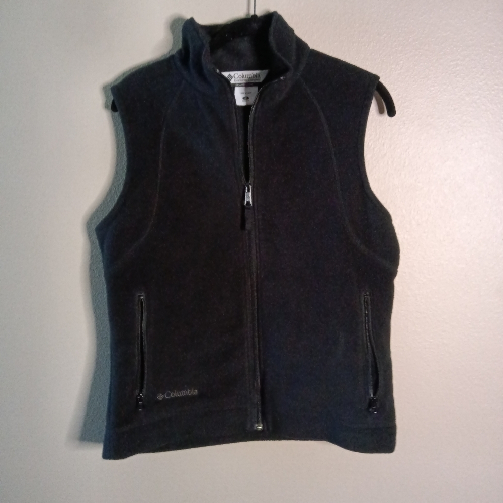 Columbia Black Fleece Vest Full Zip Pockets Medium